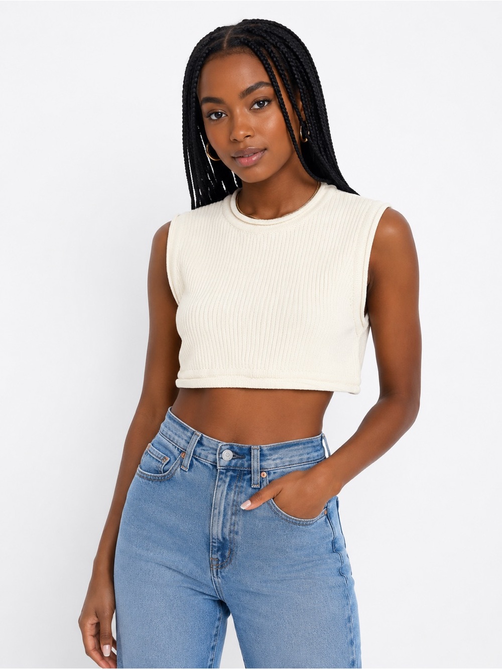 Zara Cream Ribbed Cropped Knit Sweater Vest